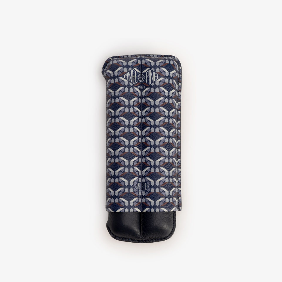 Cigar Case - Pinel Et Pinel Double D24 Coated Canvas Indigo - 2 Cigars