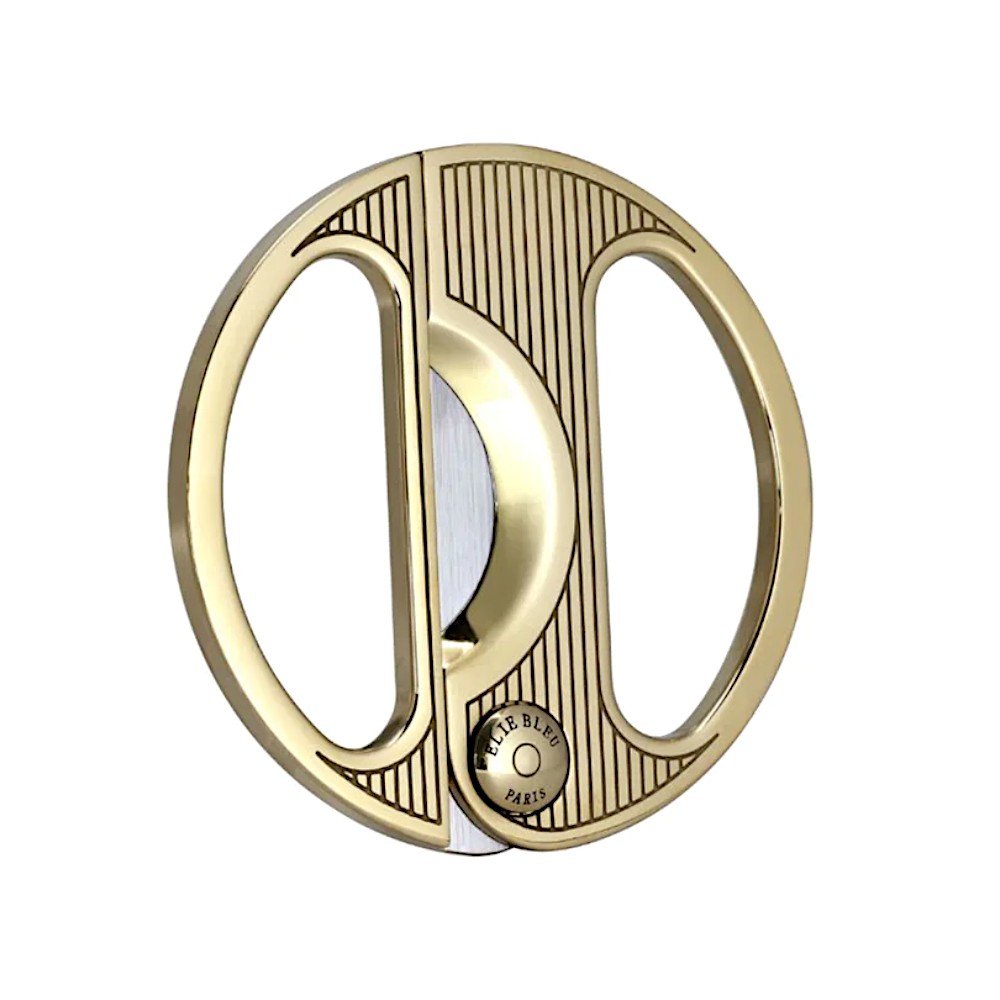 Cigar Cutter - Elie Bleu Round Gold Pinstripe