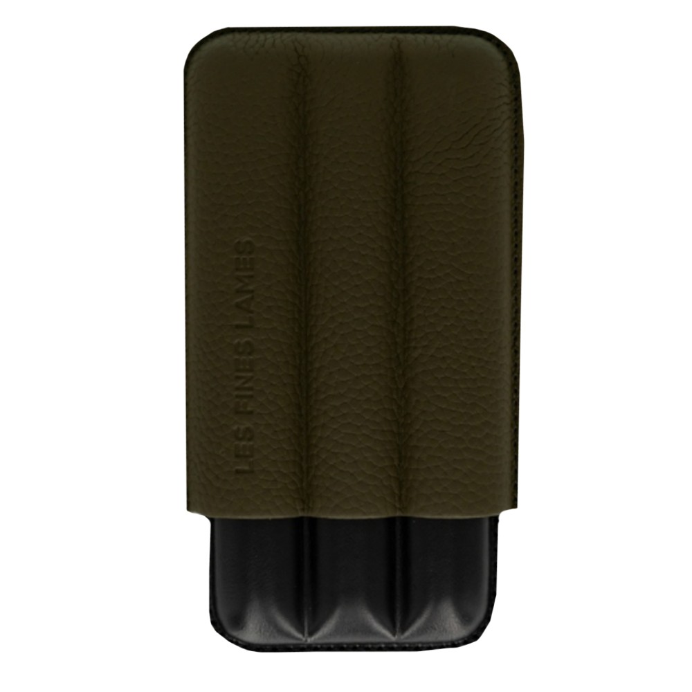 Cigar Case - Les Fines Lames Odg Green Pebble Leather - 3 Cigars