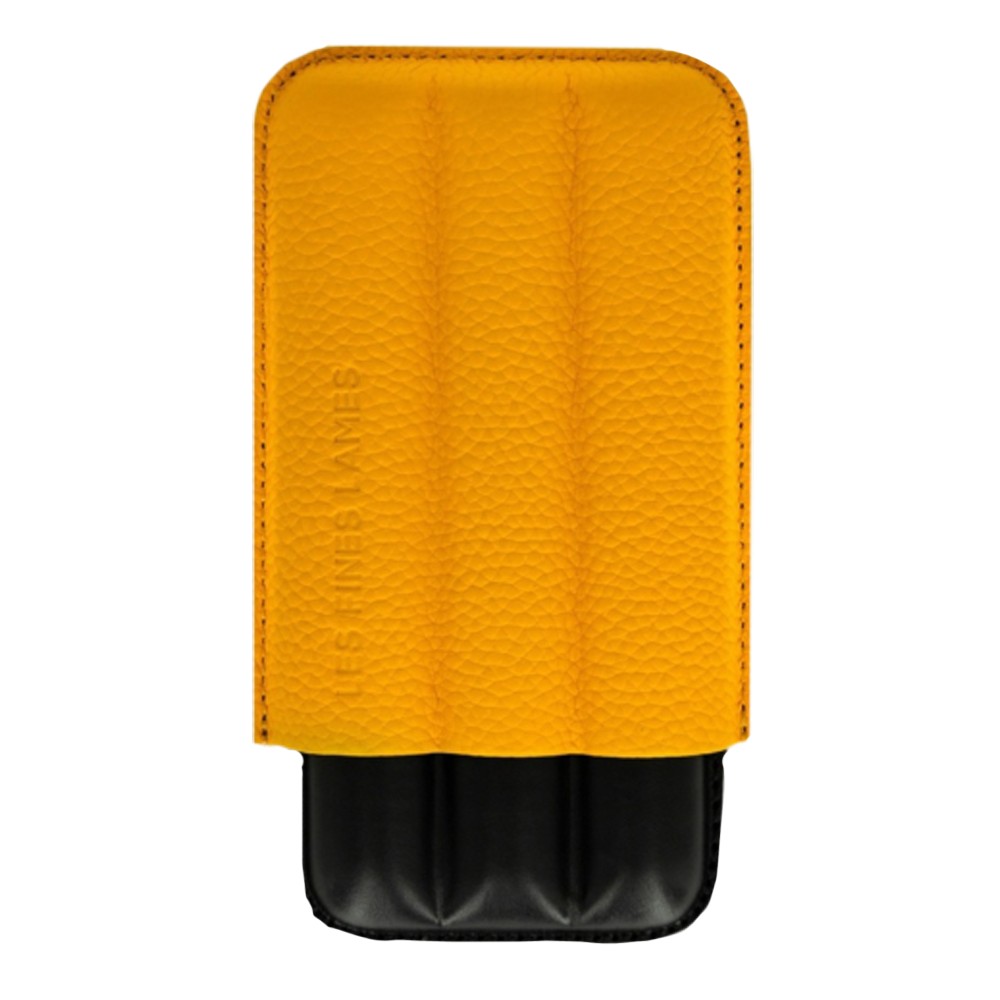Cigar Case - Les Fines Lames Pebble Leather Yellow - 3 Cigars