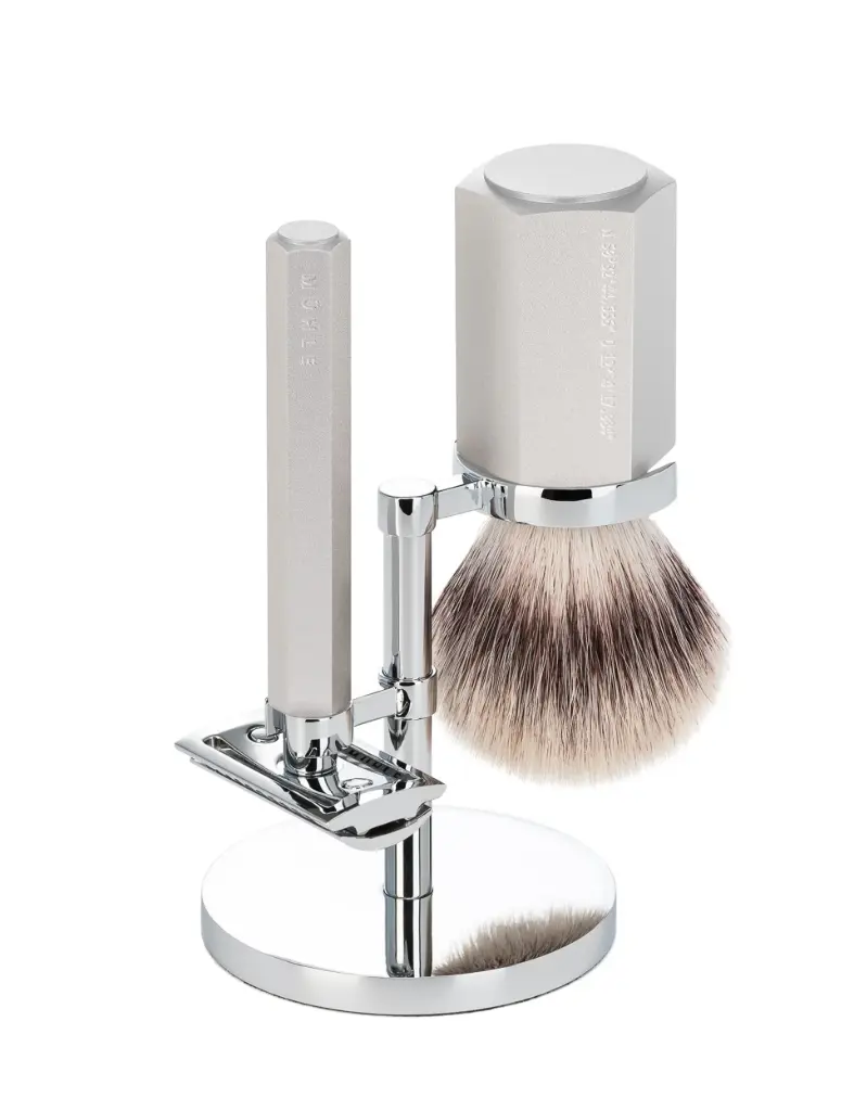 Shaving Accessories - Mühle Hexagon Set Of 3 Safety Razor, Brush Badger Hair & Holder - Graphite